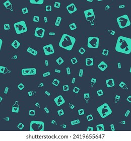 Set Broken heart or divorce, Bottle with love potion, Love text and Heart on seamless pattern. Vector
