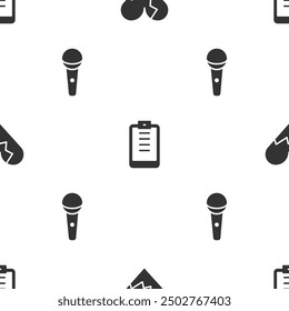 Set Broken heart or divorce, Clipboard with checklist and Microphone on seamless pattern. Vector