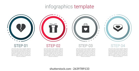 Set Broken heart or divorce, Gift box, Shopping bag with and Candy shaped. Business infographic template. Vector