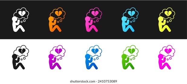 Set Broken Herz oder Scheidung Symbol einzeln auf schwarz-weißem Hintergrund. Liebessymbol. Valentinstag.  Vektorgrafik