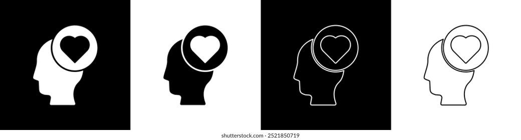 Set Broken heart or divorce icon isolated on black and white background. Love symbol. Valentines day.  Vector