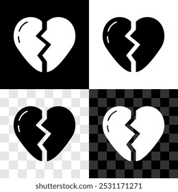 Set Broken heart or divorce icon isolated on black and white, transparent background. Love symbol. Valentines day.  Vector