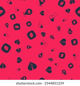 Set Broken heart or divorce, Location with, Heart and Balloons in form of on seamless pattern. Vector