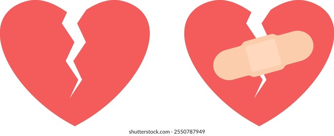 Set of Broken Heart, isolated flat illustration in transparent background