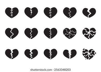 Set of broken heart silhouettes