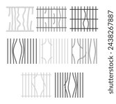 Set of broken jail bars set collection, Broken metal bars. Window in prison, Hole in prison bars, Damaged Prison Metal Steel Lattice, Gaol Jail Security Grunge Iron Grid, Confine Cage. Escape concept.