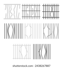 Set of broken jail bars set collection, Broken metal bars. Window in prison, Hole in prison bars, Damaged Prison Metal Steel Lattice, Gaol Jail Security Grunge Iron Grid, Confine Cage. Escape concept.