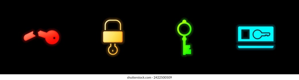 Establecer la tecla rota, el icono Bloquear y, el icono de la tarjeta antigua y la llave. Vector
