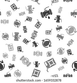 Set Broken metal pipe with leaking water, Canister for gasoline, Oil drop and Industry metallic pipes and valve on seamless pattern. Vector