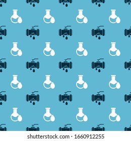 Set Broken metal pipe with leaking water and Oil petrol test tube on seamless pattern. Vector