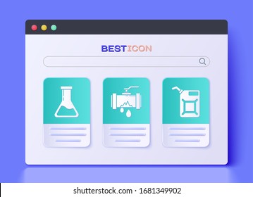 Coloque un tubo de metal roto con agua filtrante, Tubo de prueba y matraz y el cartucho para el icono de la gasolina. Vector