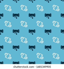 Set Broken metal pipe with leaking water and Oil exchange, water transfer, convert on seamless pattern. Vector