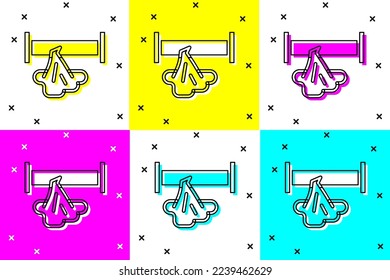 Set Broken metal pipe with leaking water icon isolated on color background.  Vector