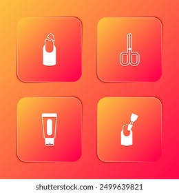 Set Broken nail, Nail scissors, Tube of hand cream and Milling cutter for manicure icon. Vector