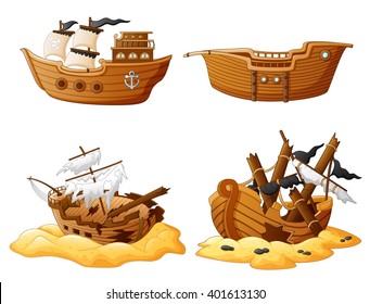 set of broken pirate ship