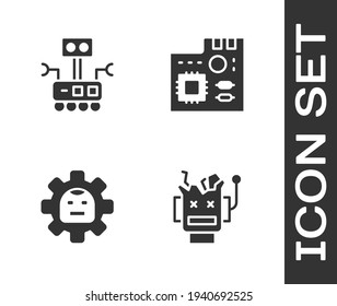 Set Broken robot, Robot,  and Motherboard digital chip icon. Vector