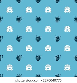 Set Broken robot and Robot vacuum cleaner on seamless pattern. Vector