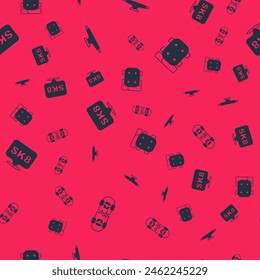 Set Broken skateboard, Skateboard wheel,  and Knee pads on seamless pattern. Vector