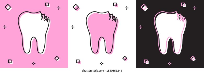 Set Broken tooth icon isolated on pink and white, black background. Dental problem icon. Dental care symbol.  Vector Illustration