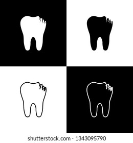 Set Broken tooth icons isolated on black and white background. Dental problem icon. Dental care symbol. Line, outline and linear icon. Vector Illustration
