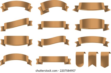 Set of Bronze Color Ribbons and Tags isolated on white background. 3D Vector Illustration.