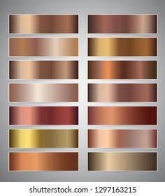 Set of bronze gradient vector banners templates or website headers. Vector gradation design for your banners, headers, footers, flyers, cards. Christmas beige copper cuprum foil chrome banners