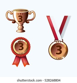 Set bronze medals and awards, trophy in vector