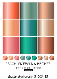 Set bronze  peach  emerald gradients  Vector illustration 