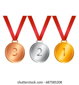 Set of bronze, silver, gold medals. The first, second, third place. Vector illustration.