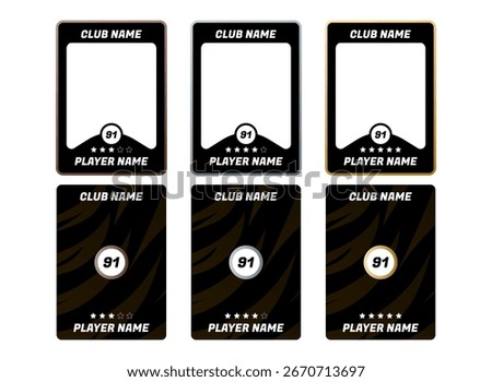 set of bronze, silver, gold trading card template for game or sports with player statistics, star and ratings. front and back card set