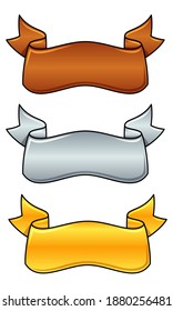 Set of bronze, silver and golden ribbons, blank with copy space for text. Isolated vector illustration on white background. For achievement announcements or decorating winner messages or award images.