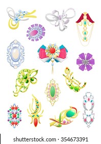 Set of brooches isolated on white background