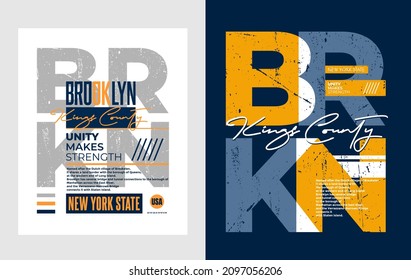 Set of Brooklyn, NYC, Kings County, stylish typography slogan. Colorful abstract design vector illustration for print tee shirt, typography, poster, background  and other uses. Global swatches.