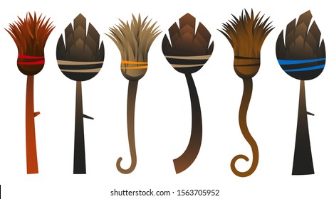 Set Of Broom. Clean Up Or Fly Vector Illustration On White Background Vector Suitable For Greeting Card, Poster Or T-shirt Printing.