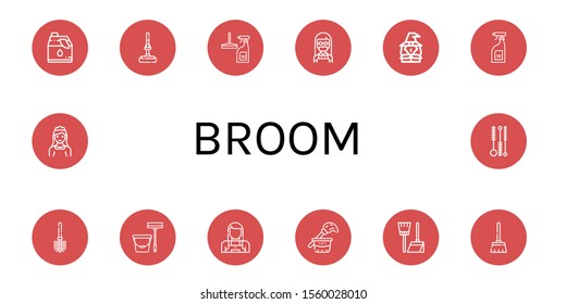Set of broom icons. Such as Cleaner, Mop, Window cleaner, Maid, Witch, Cleaning products, Toilet brush, Cleaning, Broom, Cleaning brush , broom icons
