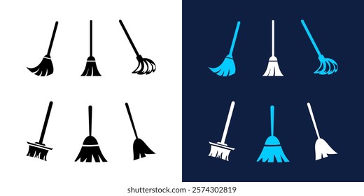 Set of Broom silhouette vector cleaning sweep home sweeper isolated