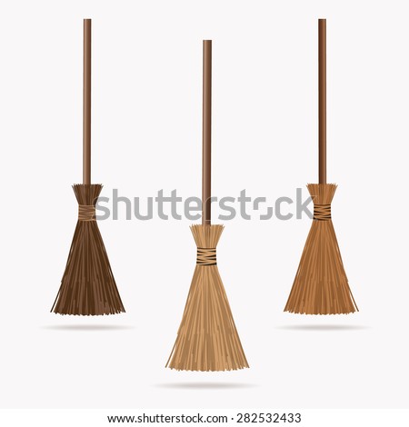 Set of the brooms. Halloween accessory object.  Broom cartoon vector illustration