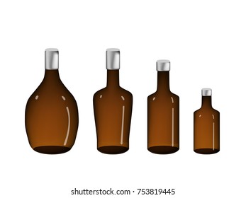 Set of Brown Alcohol bottle isolated on white, vector
