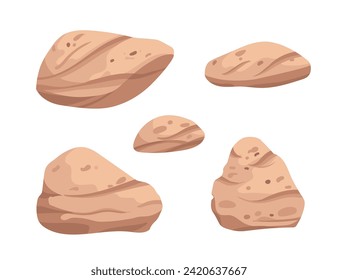 Set of brown aquarium decorative stones vector illustration isolated on white background