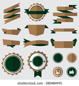 set of brown badges , labels and ribbons. flat design concept. branding and sale decoration. vector illustration.