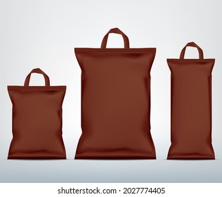 Set of brown bag package on a white background.candy bag with handle