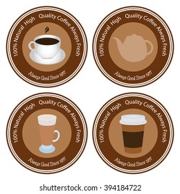 Set of brown banners with text and coffee icons on a white background