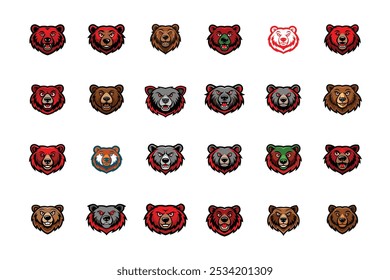 Set of Brown Bear head mascot design vector