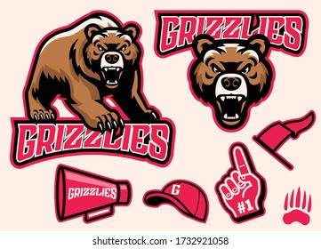 set of brown bear mascot