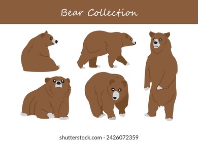 Set of brown bears. Vector illustration isolated on a white background.
