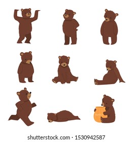 Set of brown beers doing everyday things vector illustration