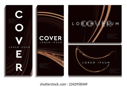 Set with brown and black colors. Background for sport flyer, presentation, brochure, banner, music poster. Modern templates with wavy swirl lines. Abstraction business card.