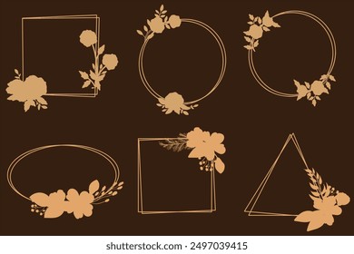Set of brown and black laurels frames branches. Vintage laurel wreaths collection. Hand drawn vector laurel leaves decorative elements. Leaves, swirls, ornate, award, icon. Vector illustration