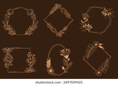 Set of brown and black laurels frames branches. Vintage laurel wreaths collection. Hand drawn vector laurel leaves decorative elements. Leaves, swirls, ornate, award, icon. Vector illustration