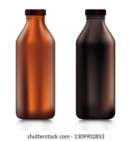 Set of brown bottles isolated on white background.